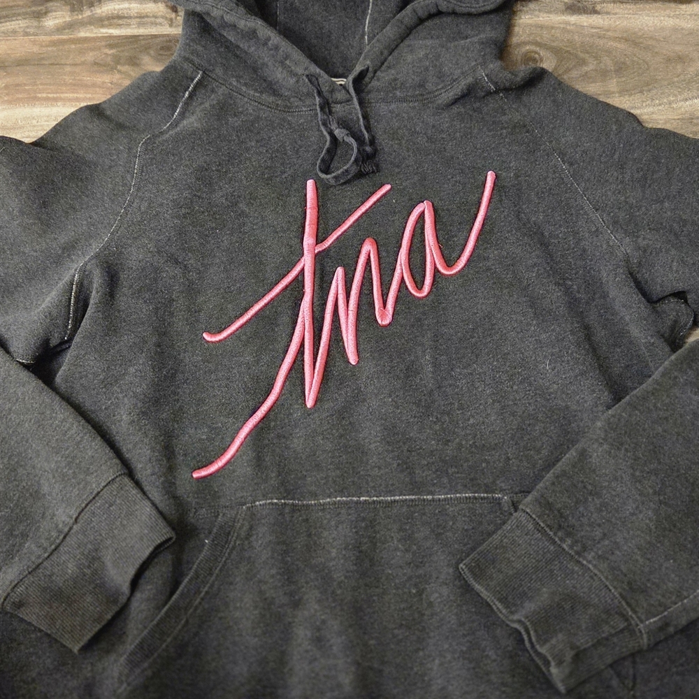 TNA Charcoal Hoodie with Pink Script